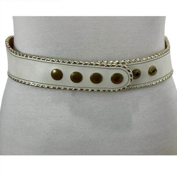 White Leather Embellished Ornate Belt
 XS